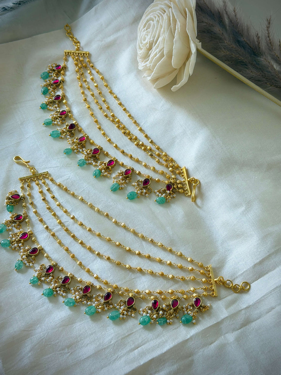 Jadau Multistone you 5 Layered Ear Chain/Maati