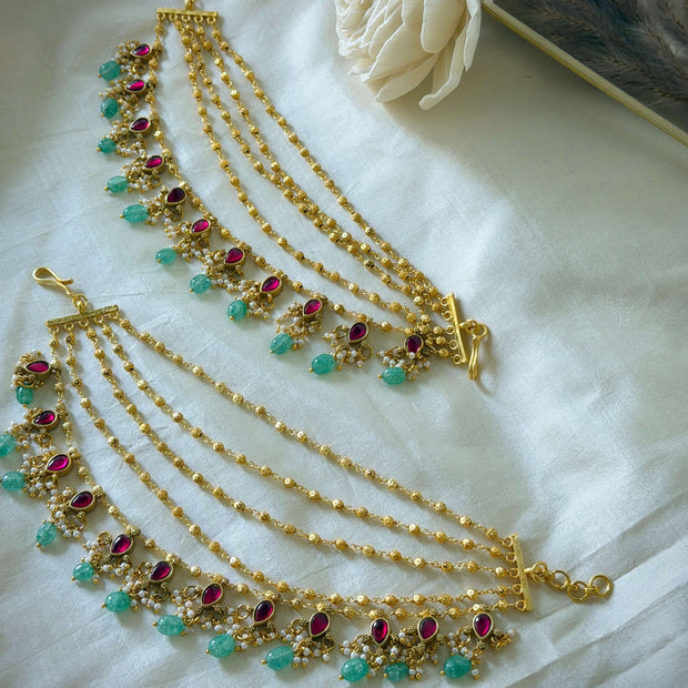 Jadau Multistone you 5 Layered Ear Chain/Maati