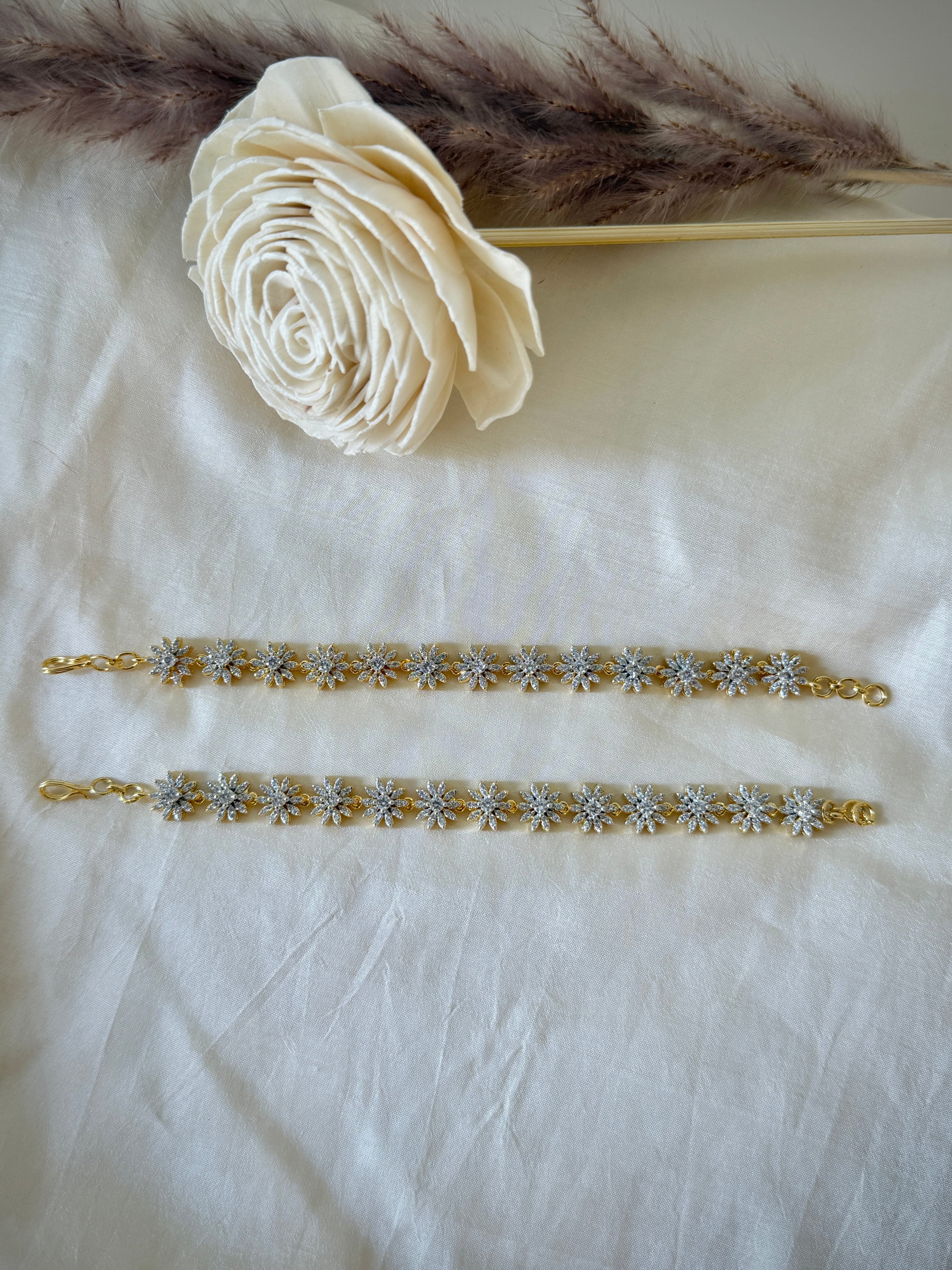 Golden Floral Crystal Ear Chain