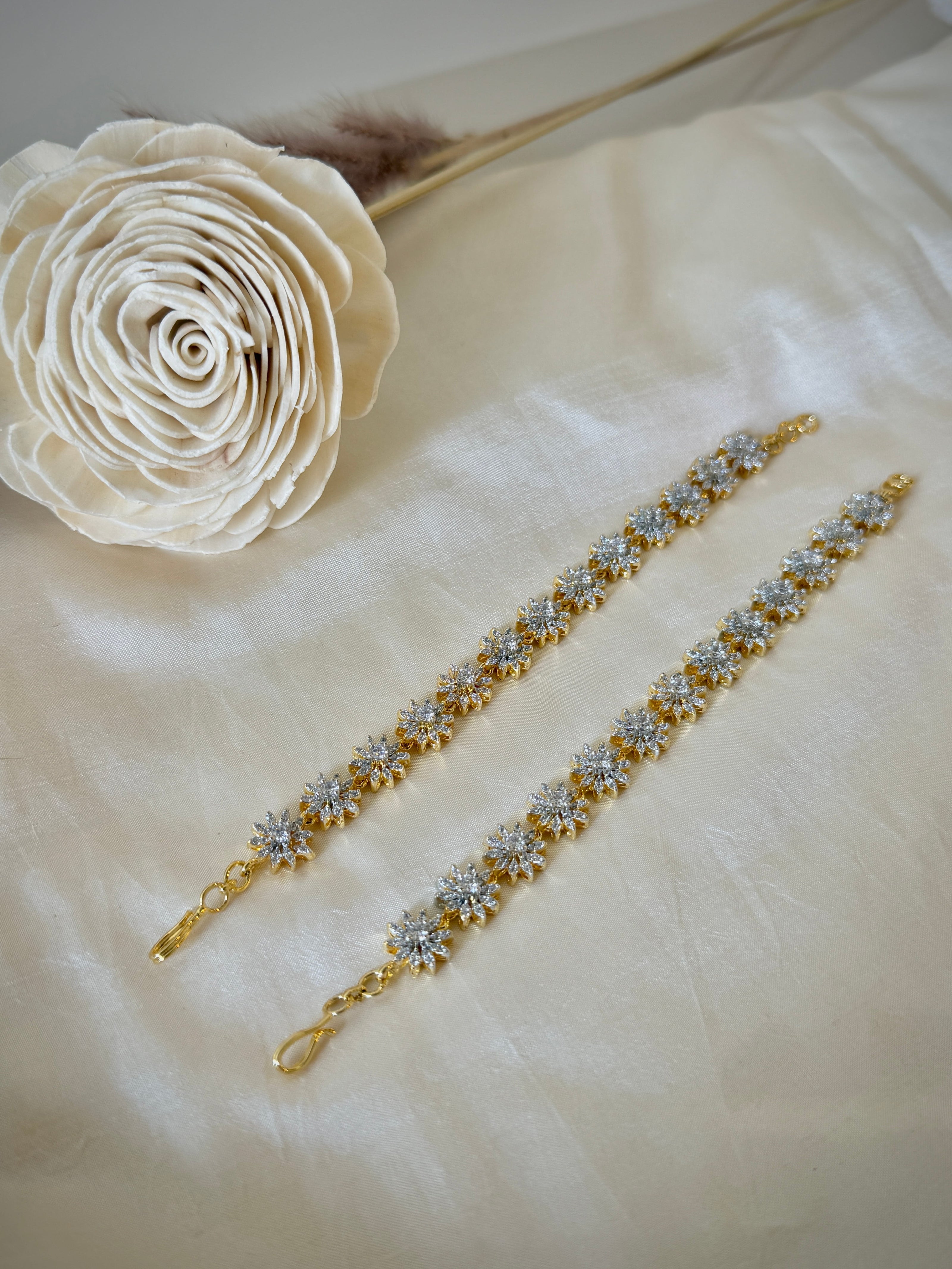Golden Floral Crystal Ear Chain