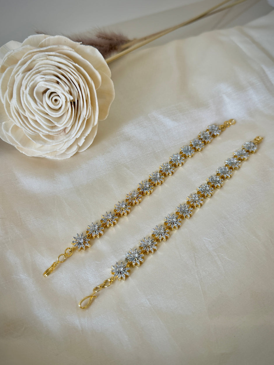 Golden Floral Crystal Ear Chain
