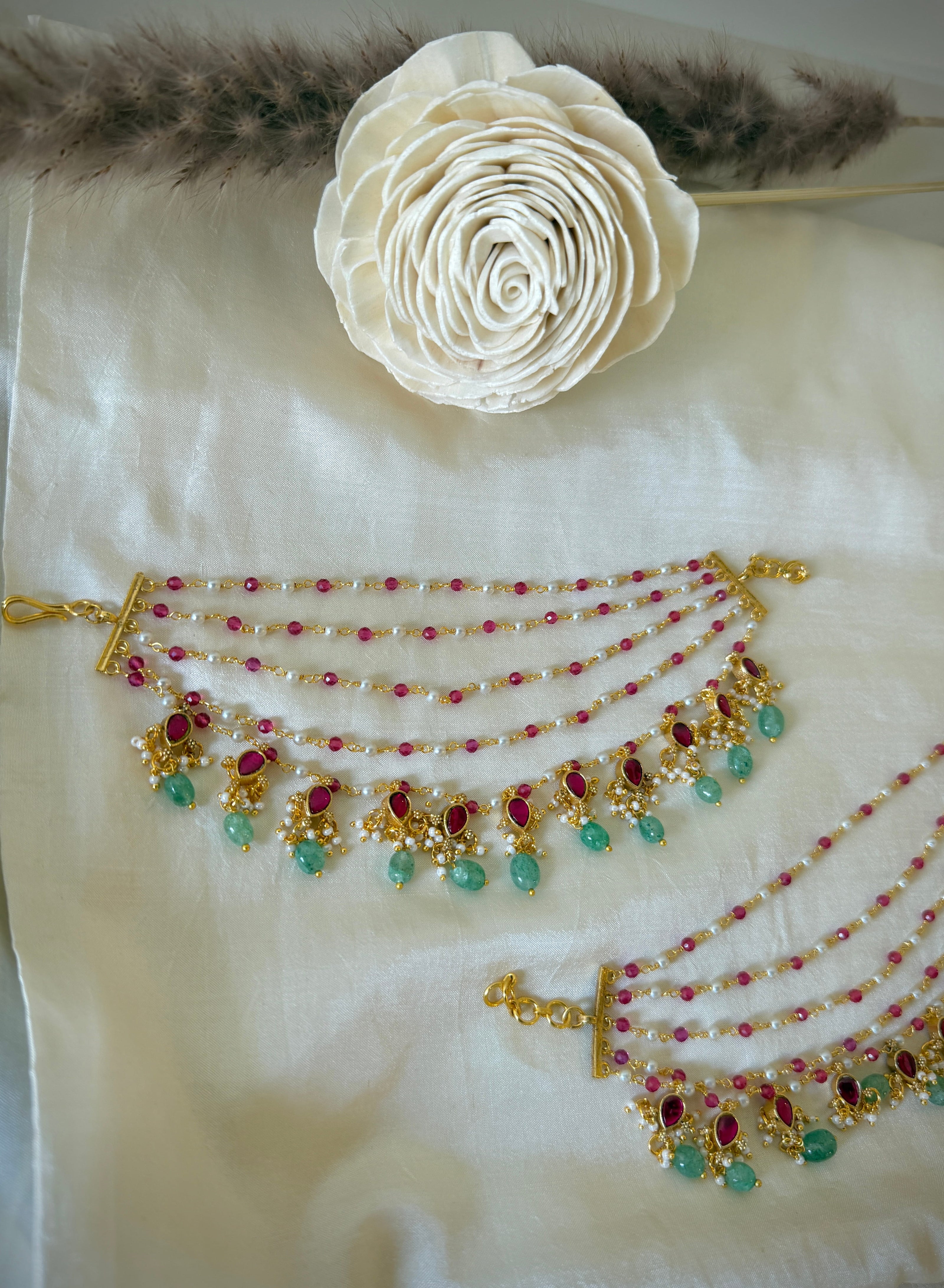 Jadau Multistone you 5 Layered Ear Chain/Maati