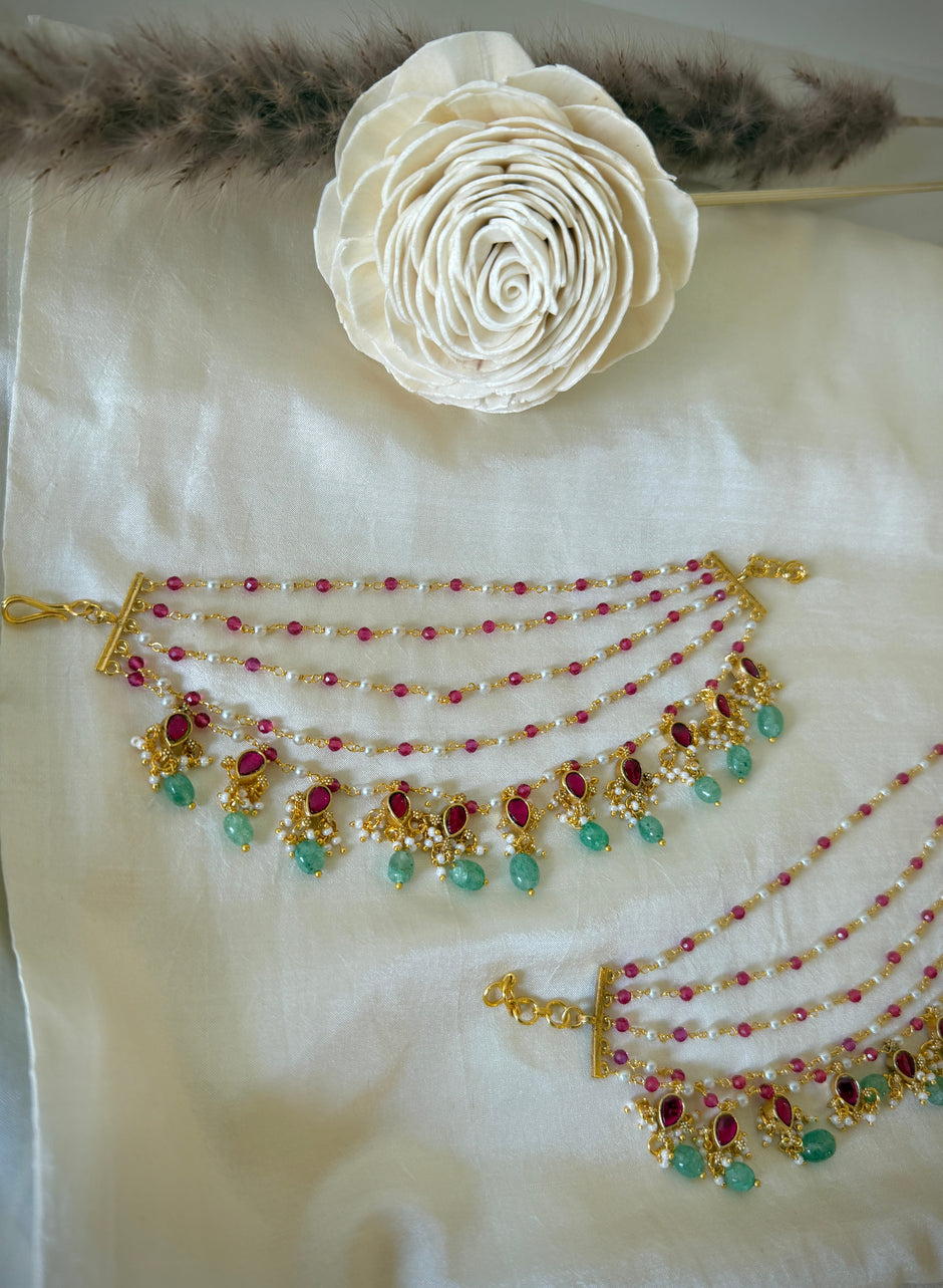 Jadau Multistone you 5 Layered Ear Chain/Maati
