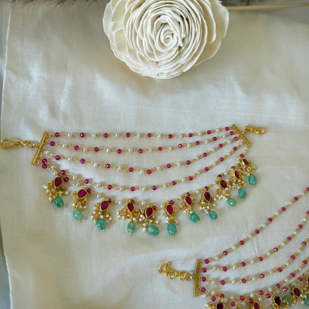 Jadau Multistone you 5 Layered Ear Chain/Maati