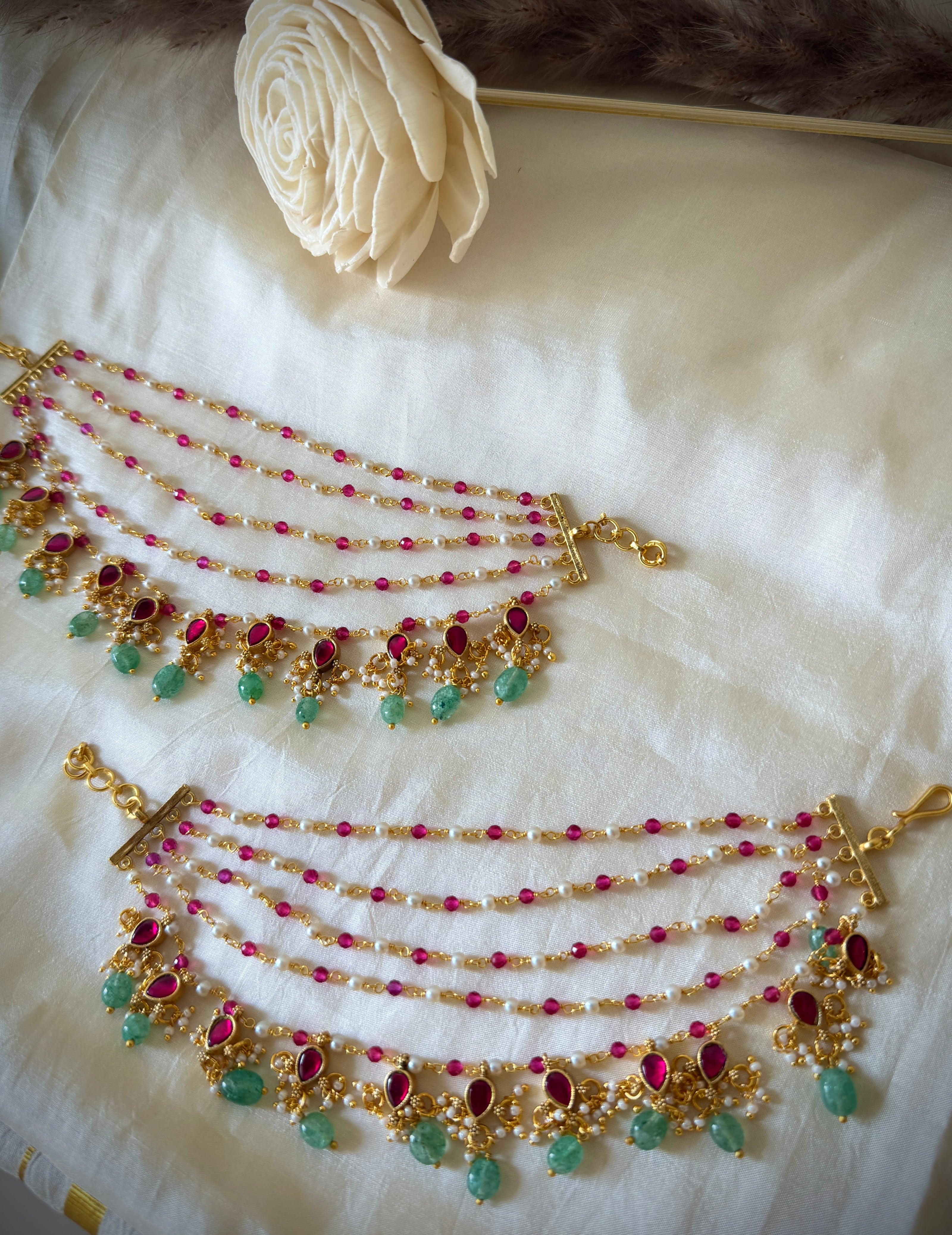 Jadau Multistone you 5 Layered Ear Chain/Maati