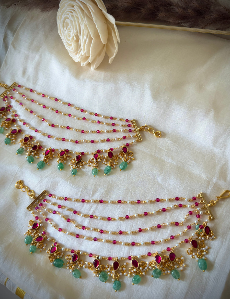 Jadau Multistone you 5 Layered Ear Chain/Maati