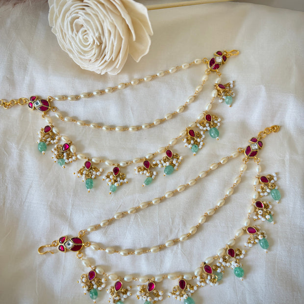 Jadau Kundan Chained Jade Drops Kanauti