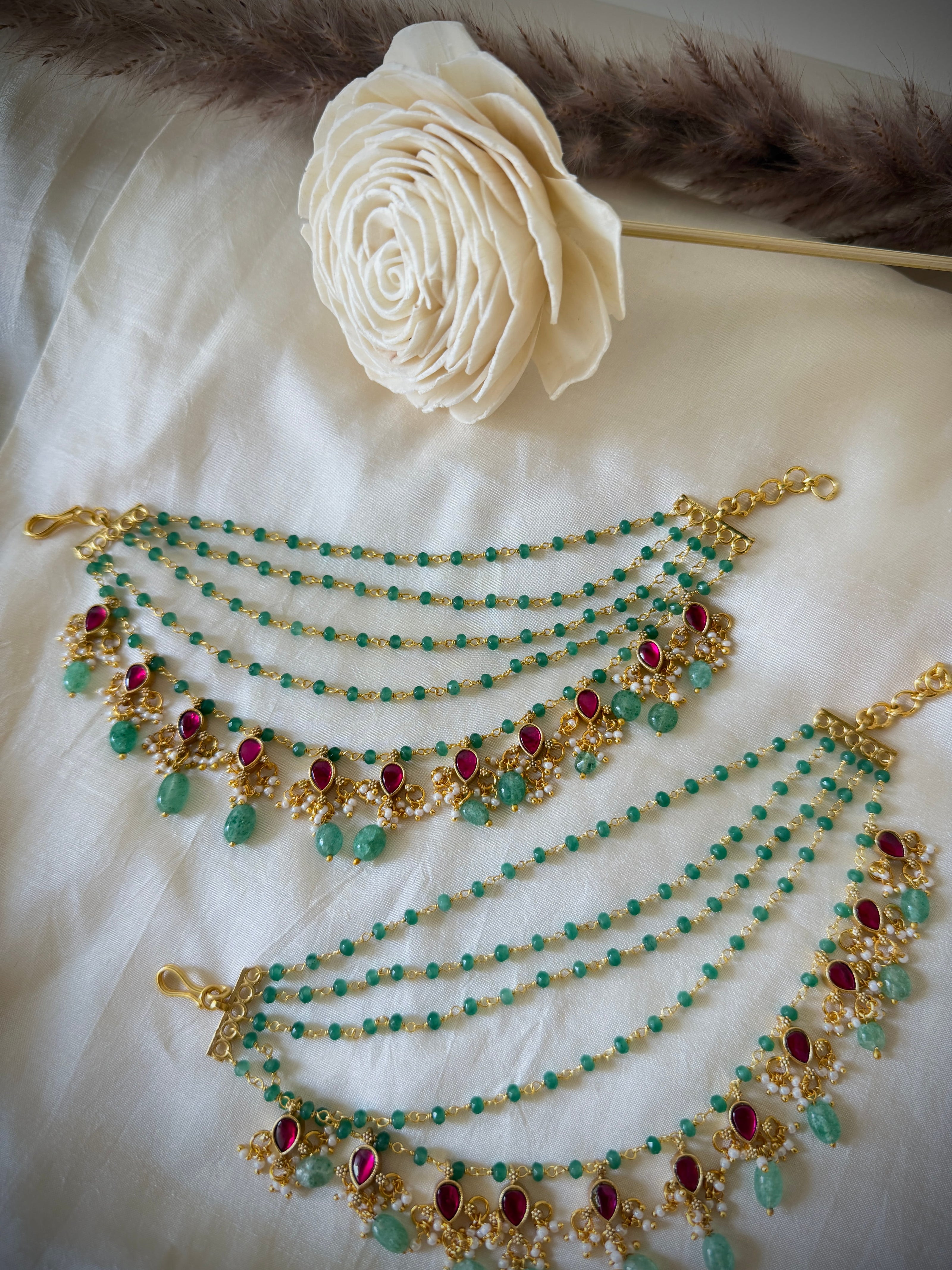 Jadau Multistone you 5 Layered Ear Chain/Maati