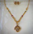 Gold Ruby Emerald Beaded Floral Pendant Designer Chain Set