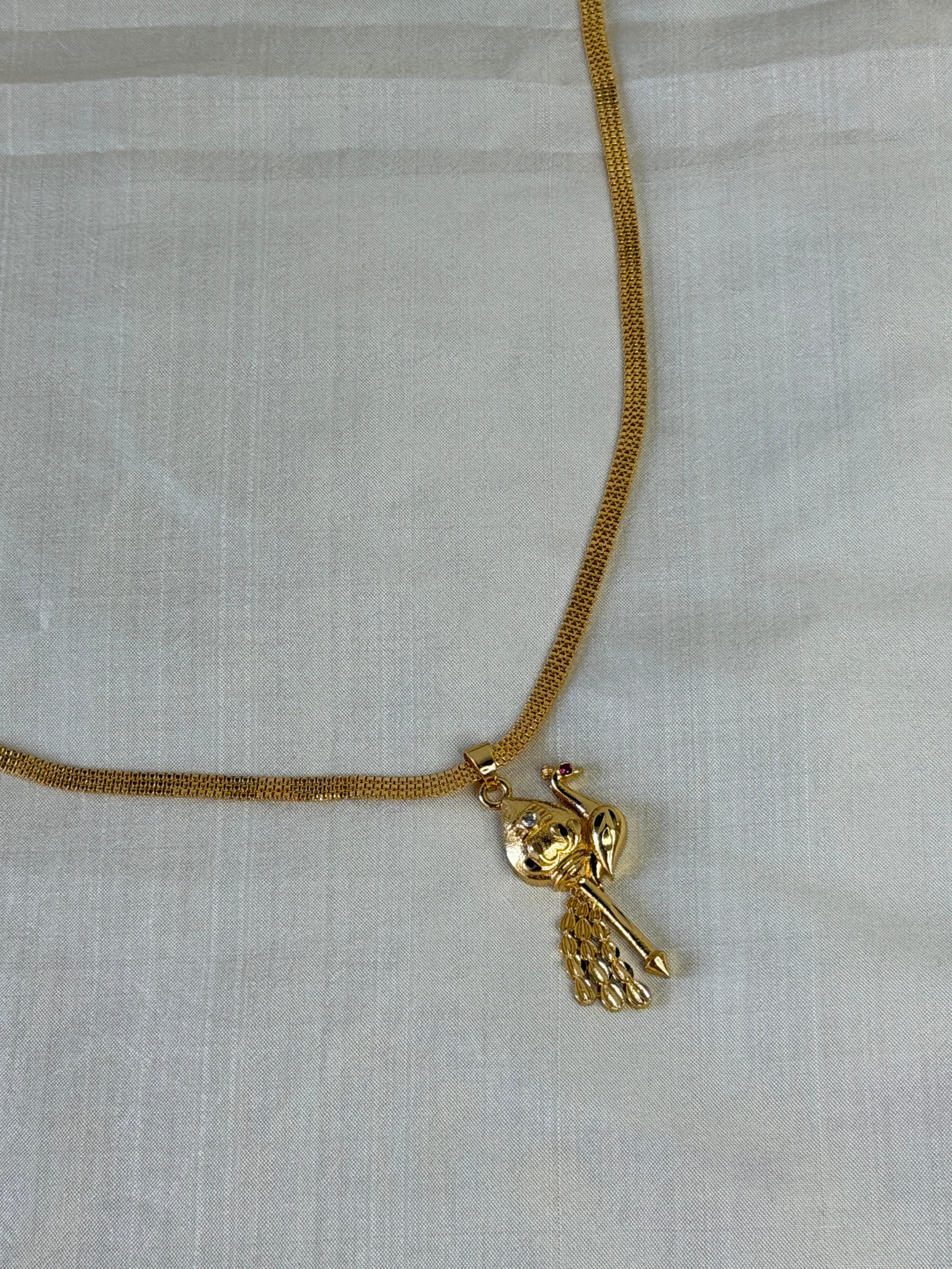 Gold-Plated Peacock Pendant With Mesh Chain