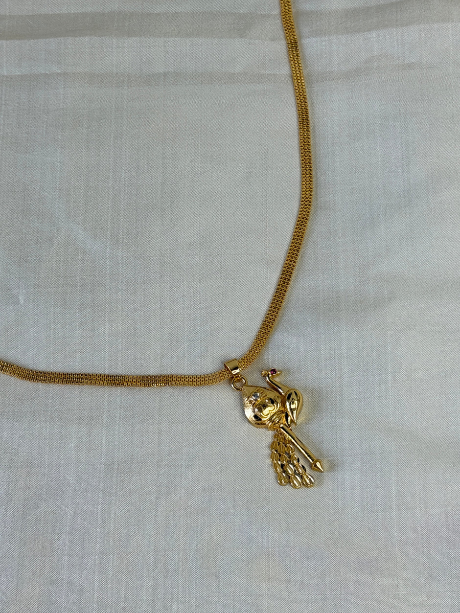 Gold-Plated Peacock Pendant With Mesh Chain
