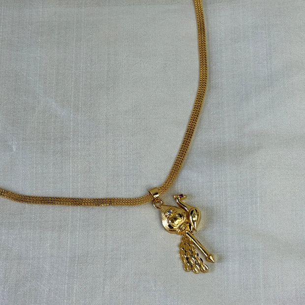 Gold-Plated Peacock Pendant With Mesh Chain