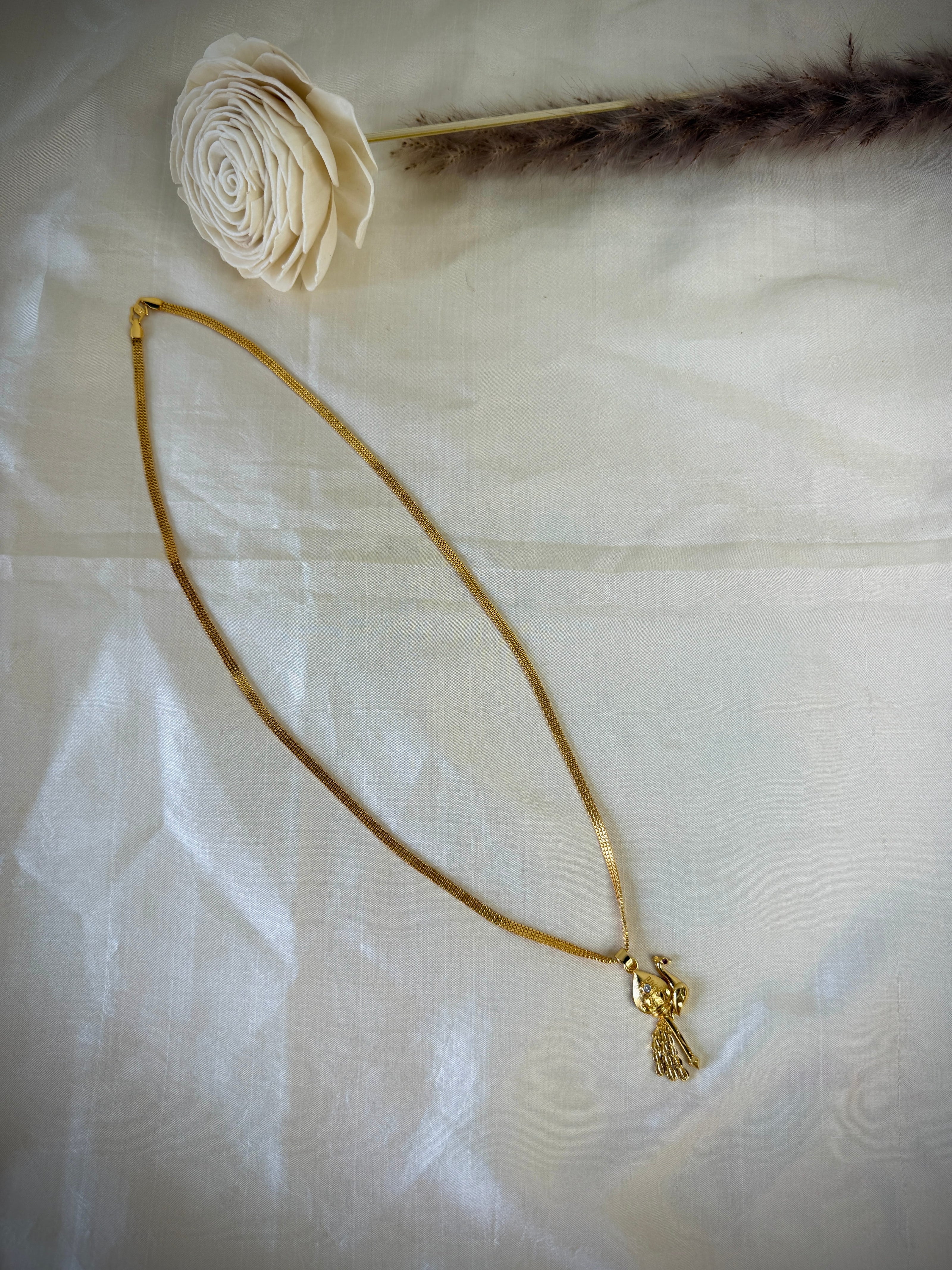Gold-Plated Peacock Pendant With Mesh Chain