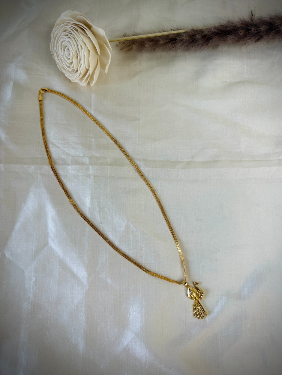 Gold-Plated Peacock Pendant With Mesh Chain