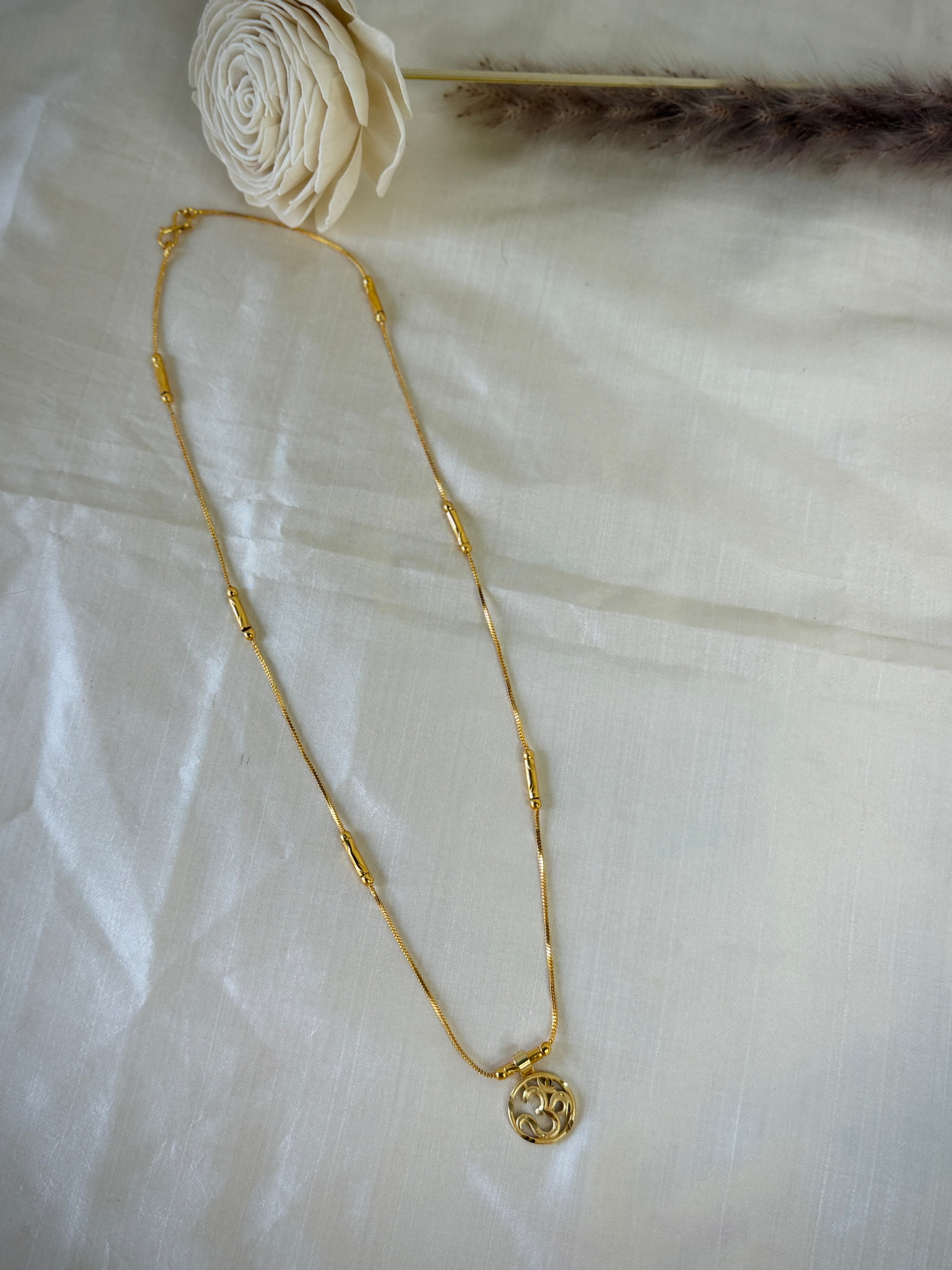 Gold-Plated Om Pendant With Tube Station Chain