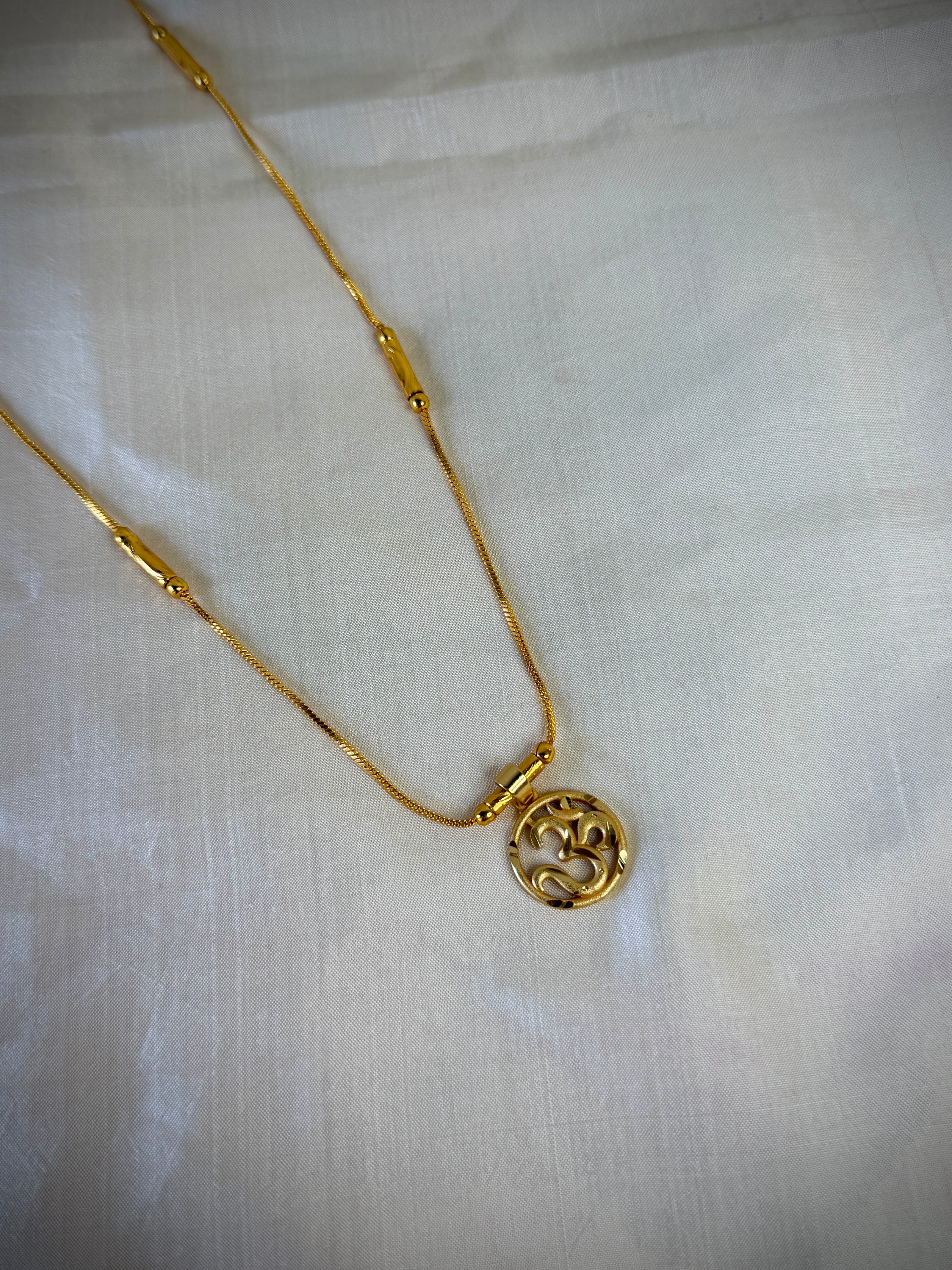 Gold-Plated Om Pendant With Tube Station Chain