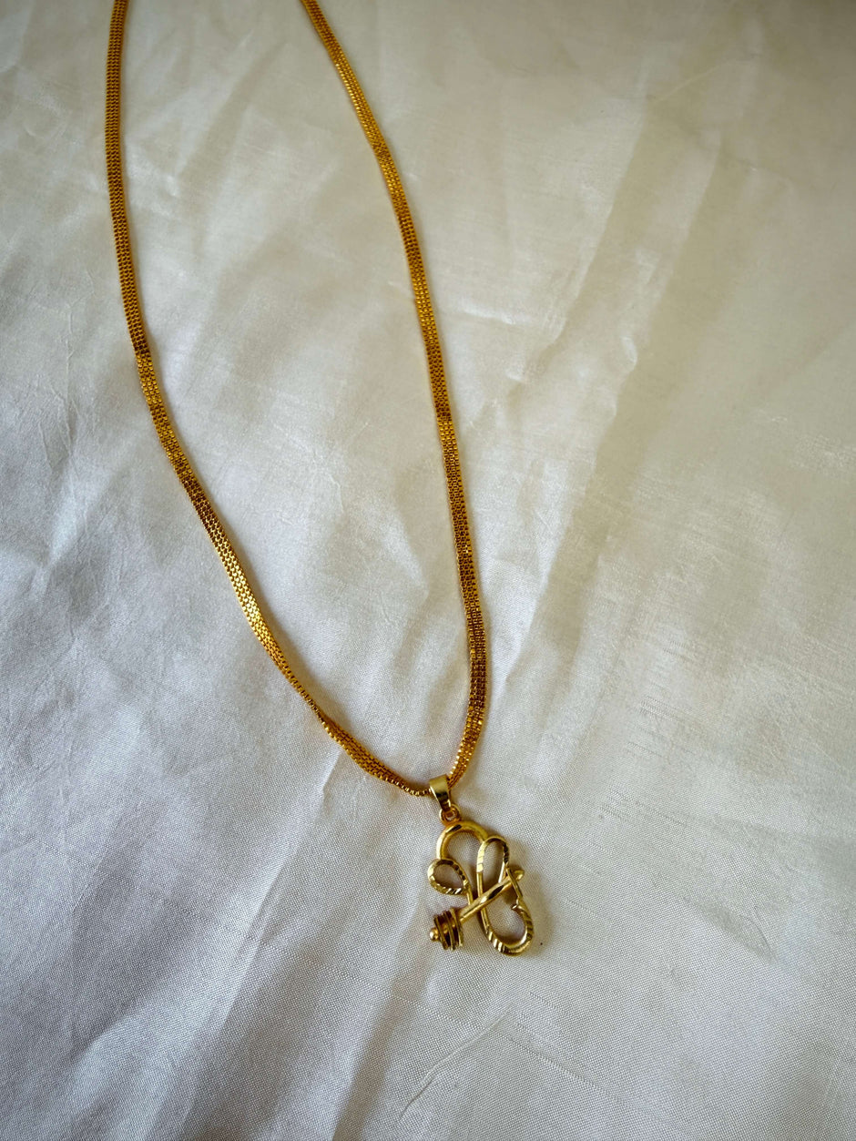 Gold-Plated Ganesh Arrow Head Pendant With Mesh Chain