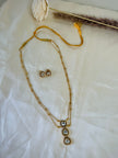 Gold Uncut Kundan Three Tier Drop Pendant Double Layer Chain Set