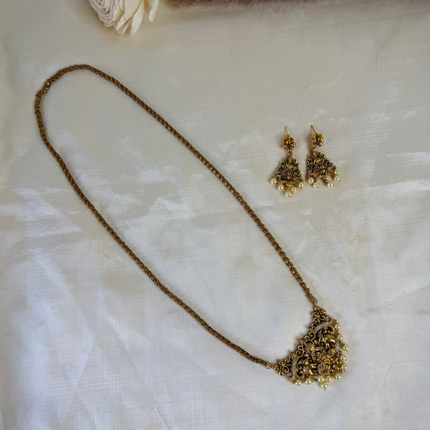 Antique Gold Lakshmi Temple Design Pearl Embellished Chain Set