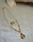 Gold Plated Cutwork Teardrop Pendant Ruby Emerald Beaded Chain Set