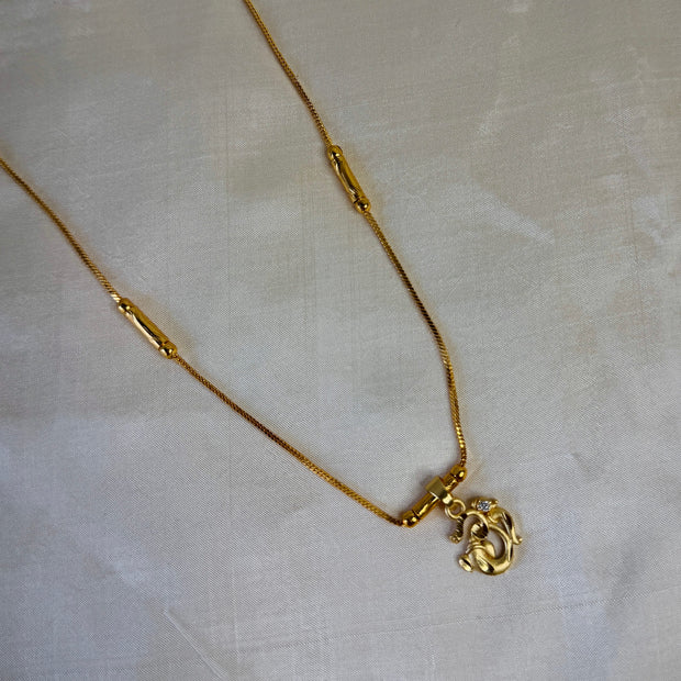 Golden Om ॐ Ganesha Pendant With Tube Station Chain