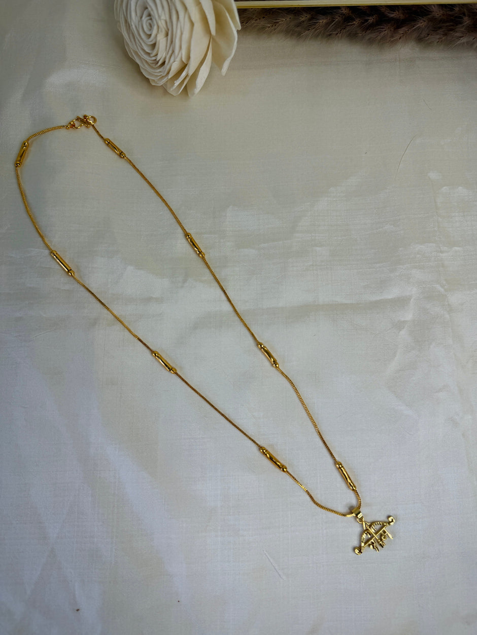 Gold Ram (राम) Bow Arrow Pendant With Tube Station Chain