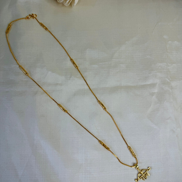 Gold Ram (राम) Bow Arrow Pendant With Tube Station Chain