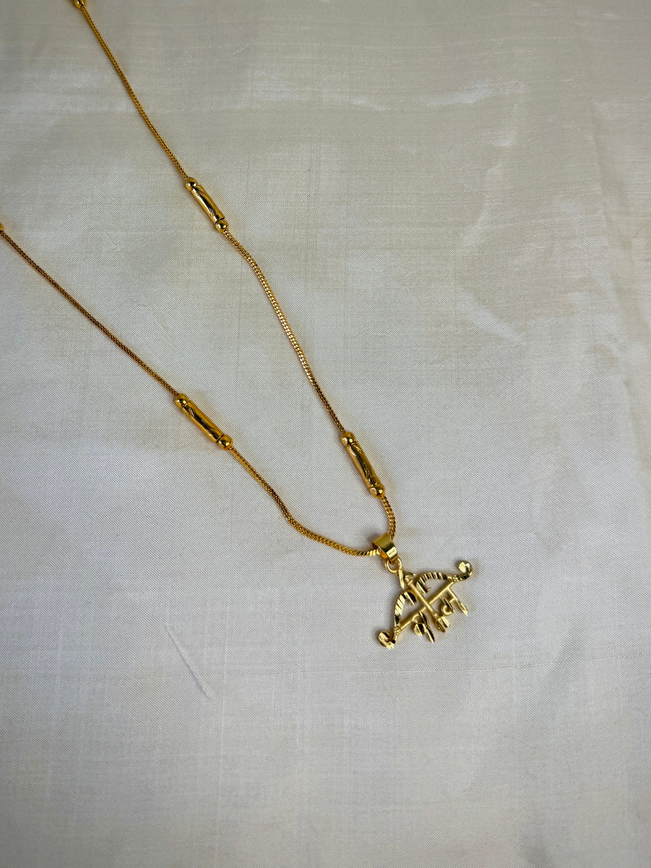 Gold Ram (राम) Bow Arrow Pendant With Tube Station Chain
