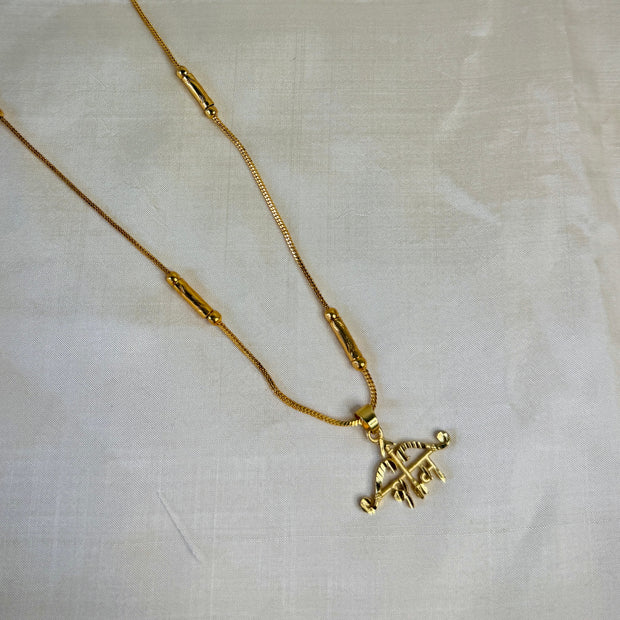Gold Ram (राम) Bow Arrow Pendant With Tube Station Chain