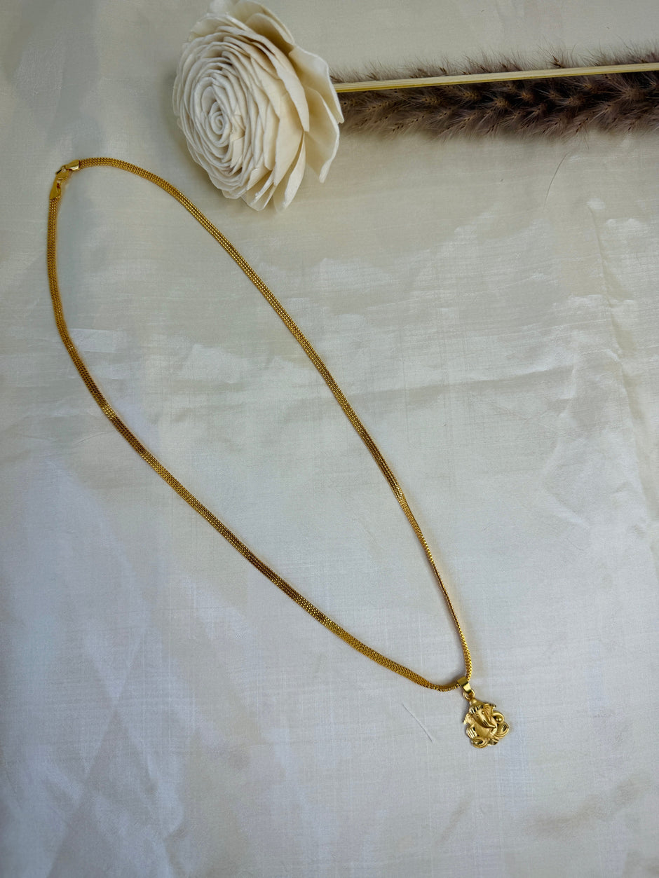 Gold-Plated Small Ganesha Pendant With Mesh Chain