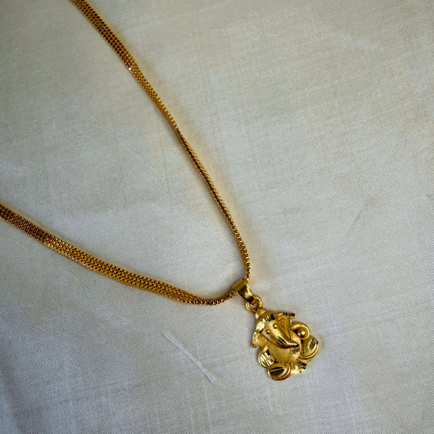 Gold-Plated Small Ganesha Pendant With Mesh Chain