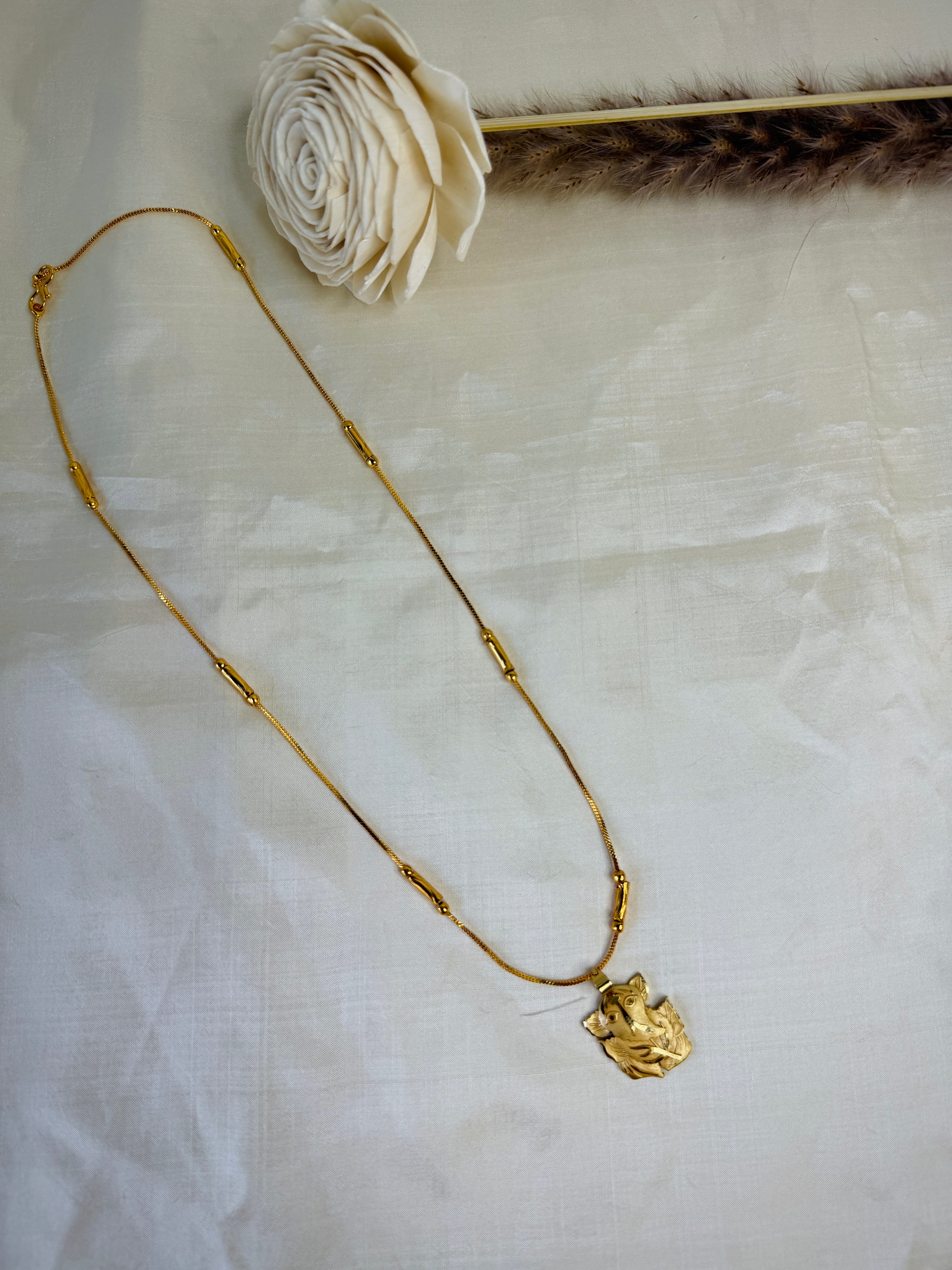 Gold-Plated Big Ganesha Pendant With Tube Station Chain