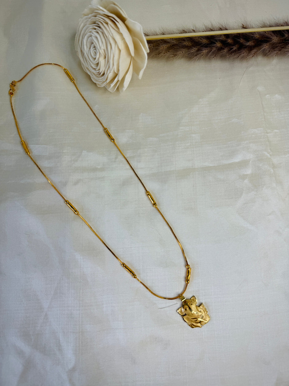 Gold-Plated Big Ganesha Pendant With Tube Station Chain