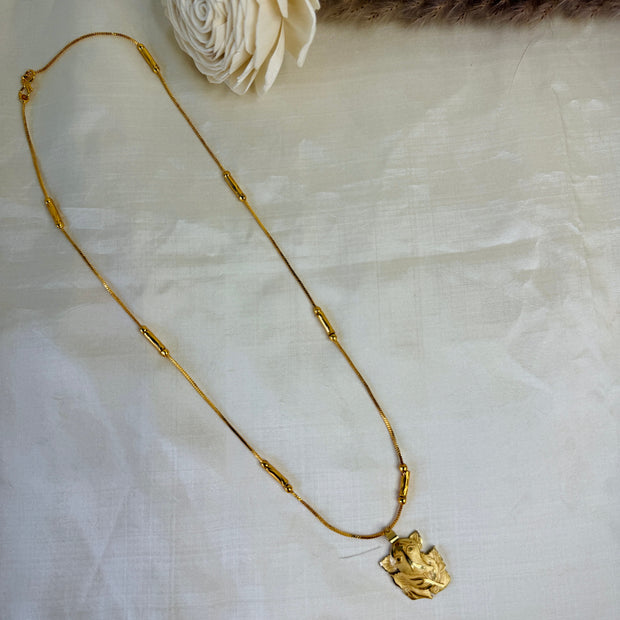 Gold-Plated Big Ganesha Pendant With Tube Station Chain