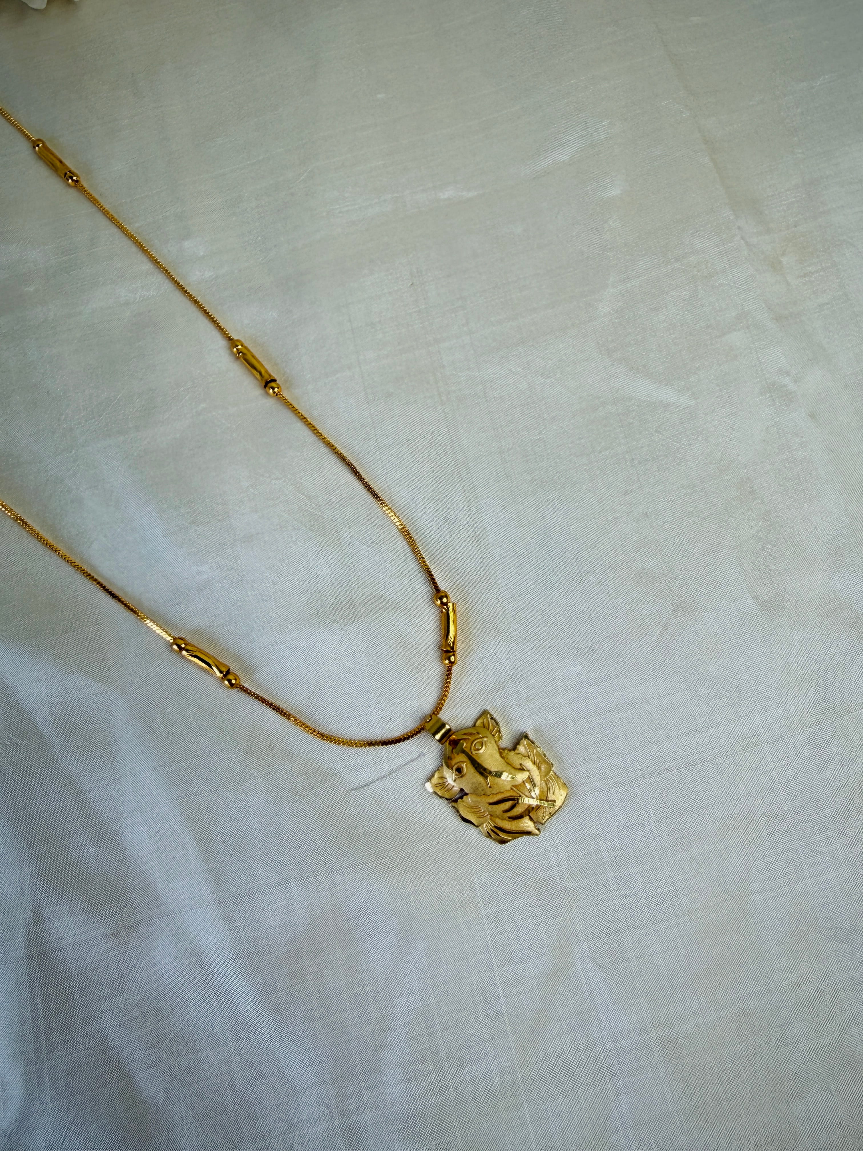 Gold-Plated Big Ganesha Pendant With Tube Station Chain