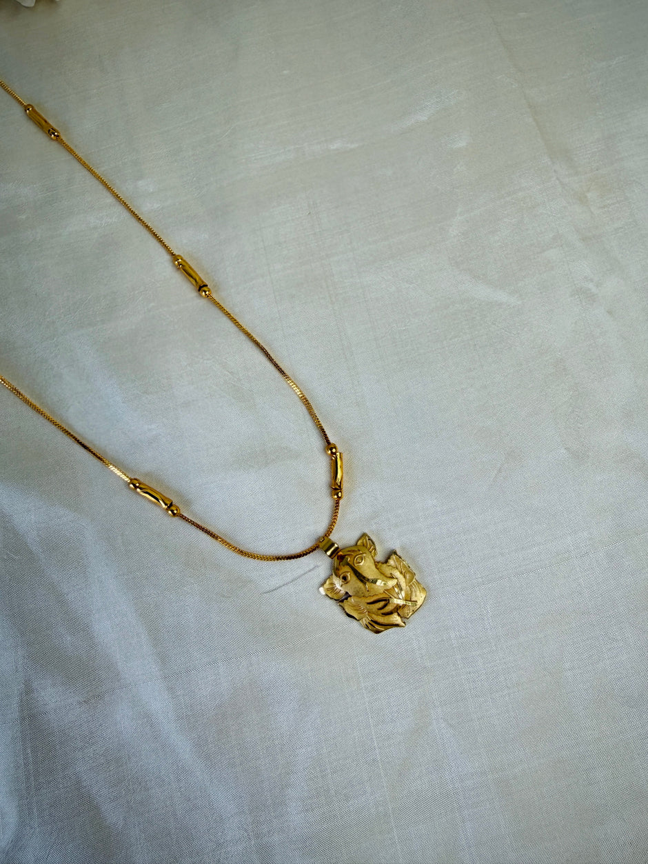 Gold-Plated Big Ganesha Pendant With Tube Station Chain