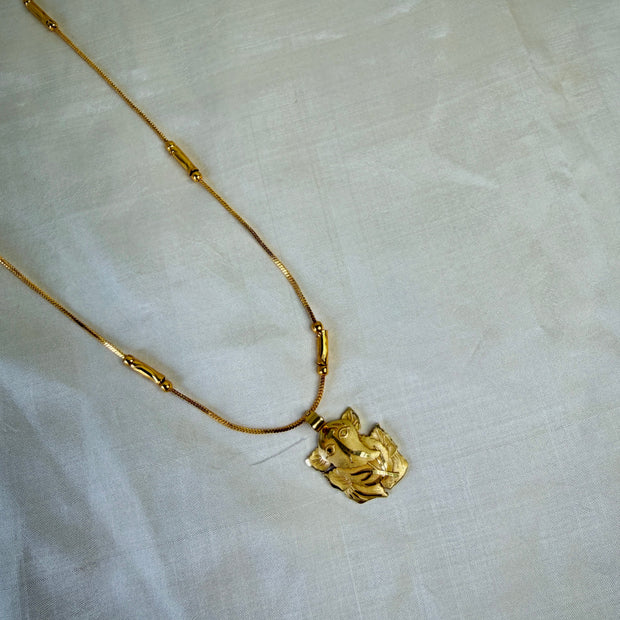 Gold-Plated Big Ganesha Pendant With Tube Station Chain