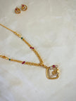 Elegant Gold Open Square Floral Pendent Beaded Designer Chain Set