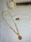 Antique Gold Leaf Design Teardrop Pendent With Bead Chain Set