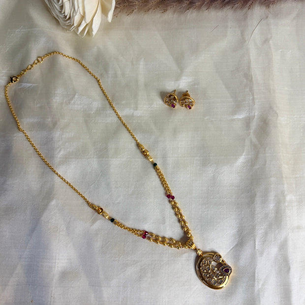 Gold Crystal Ruby Floral Beaded Designer Chain Set