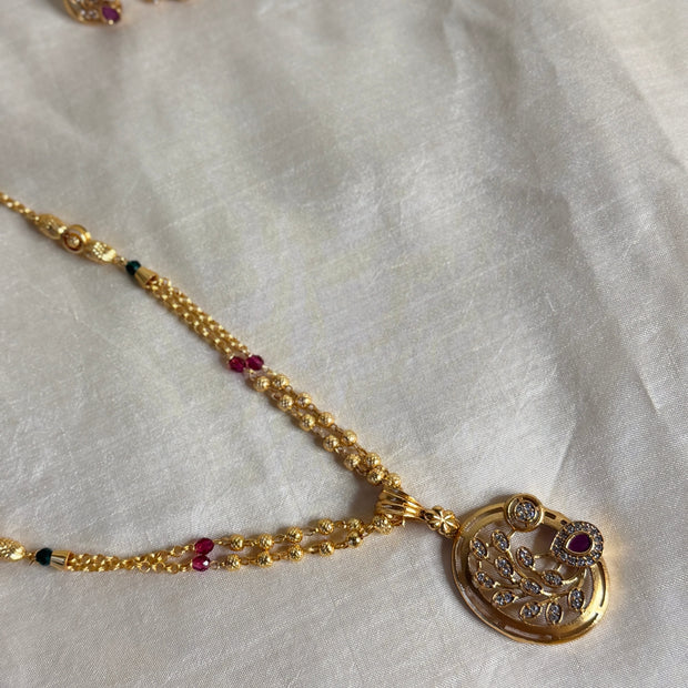 Gold Crystal Ruby Floral Beaded Designer Chain Set