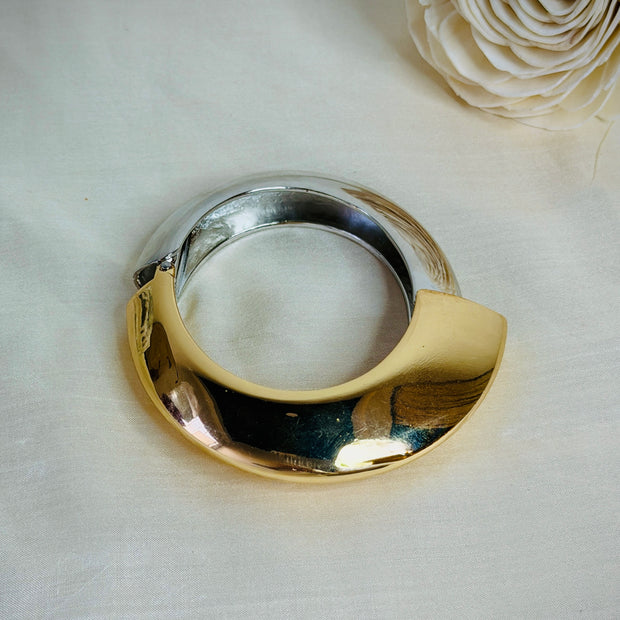 Gold & Silver Half Moon Wide Cuff Bracelet