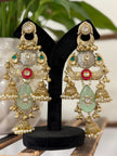 Dual Tone Coin Kundan Mint Jade Pearl Jhumka Kashmiri Earrings