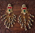 Emerald Multistone Chain Tassel Jhumka Kashmiri Earrings