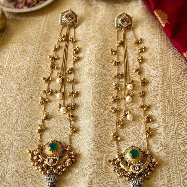 Pachi Kundan Pearl Drop Long Kashmiri Earrings Set