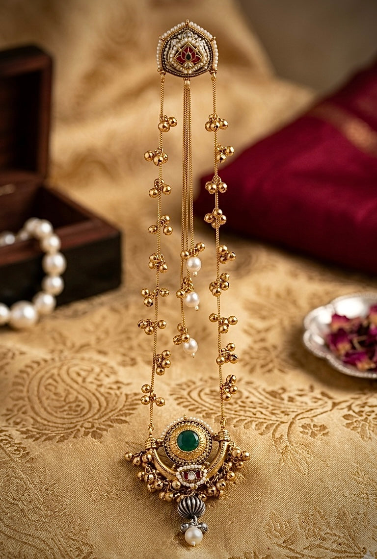 Pachi Kundan Pearl Drop Long Kashmiri Earrings Set