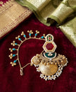 Ruby Green Crescent Jumkha With Kanauti Kashmiri Earrings