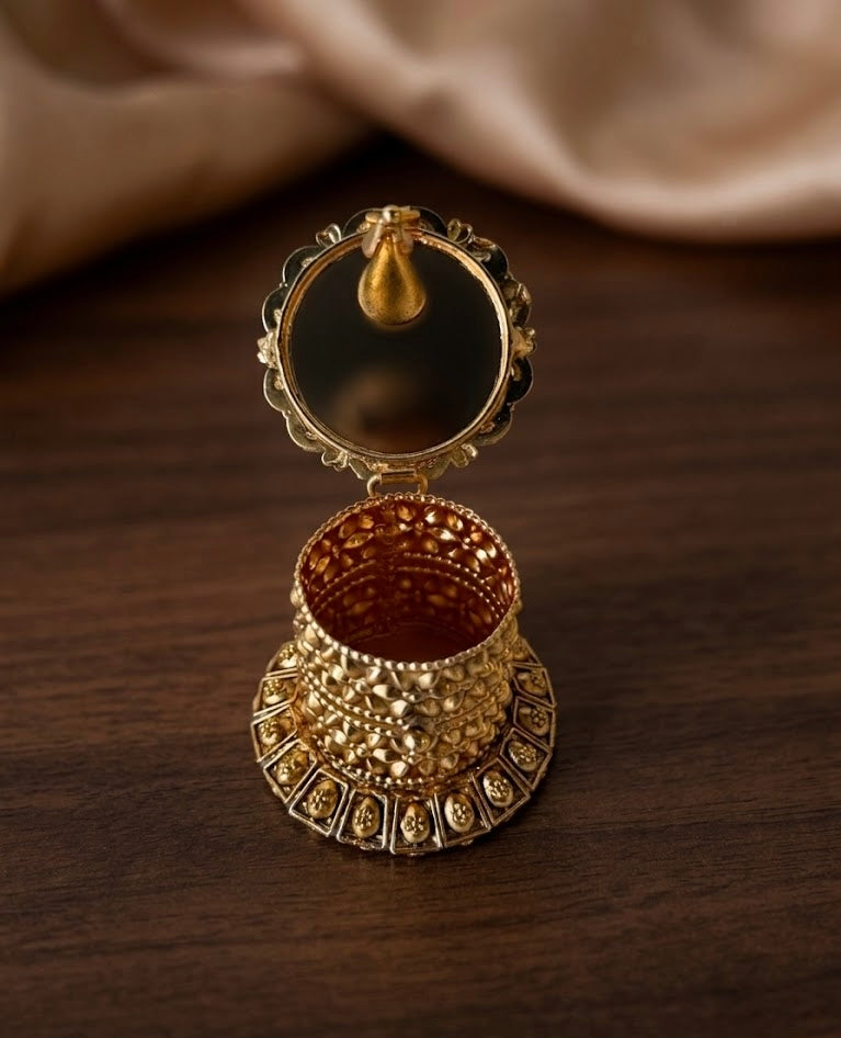 Peacock Filigree Bell Shape Kemp Stone Cylinder Kumkum Box