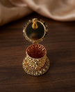 Peacock Filigree Bell Shape Kemp Stone Cylinder Kumkum Box