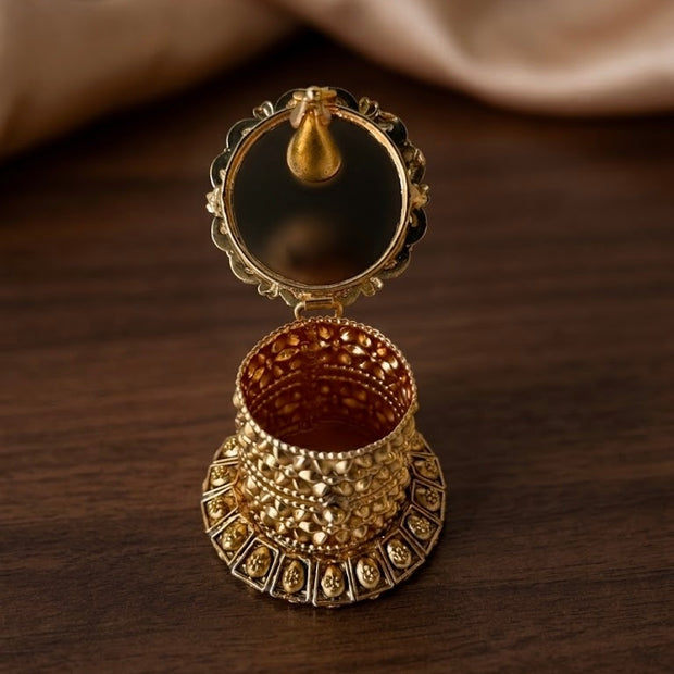 Peacock Filigree Bell Shape Kemp Stone Cylinder Kumkum Box